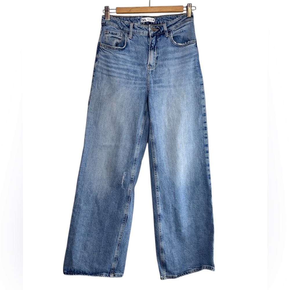 Zara Baggy Wide-Leg Whiskered Jeans Sz 2